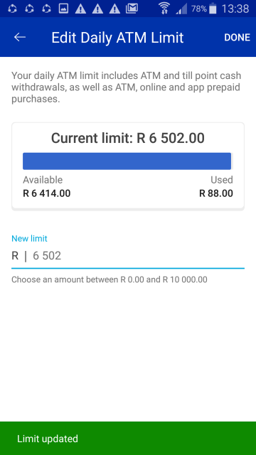 daily ATM limit success message